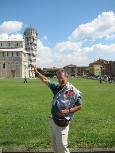 Emilito holds up Leaning Tower