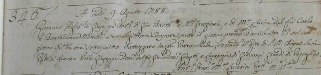 Romano Graziani's baptismal certificate