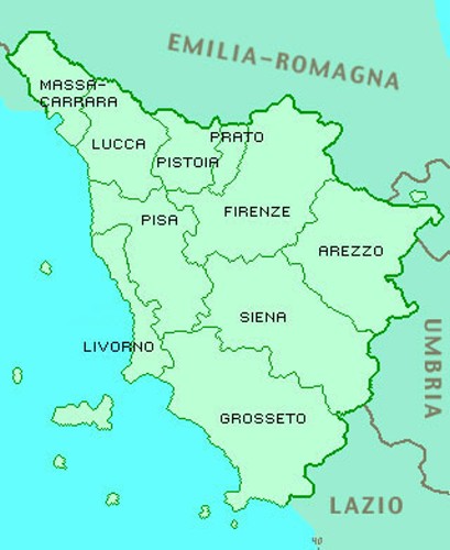 Map of Tuscany showing provinces