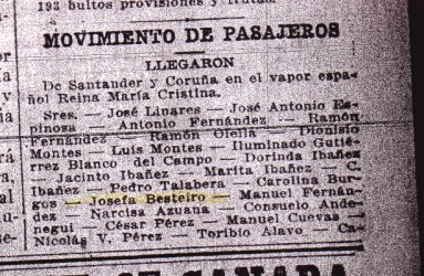 Josefa Besteiro's 1909 arrival in Diario de la Marina