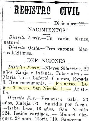 Announcement of Francisco Lagos Graciani in Diario