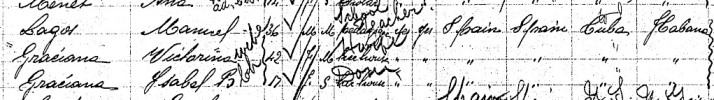 Ellis Island Manifest showing misspellings