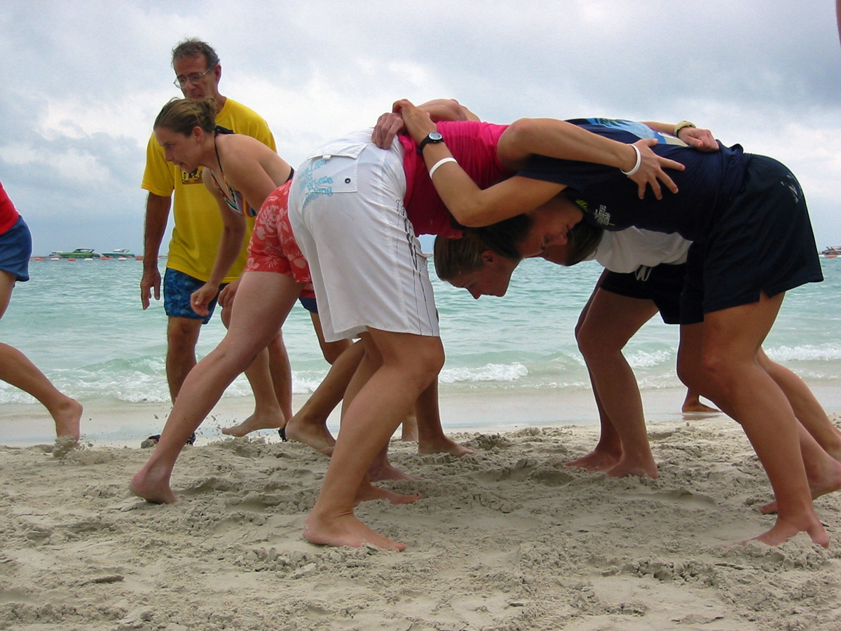 Scrumming on beach