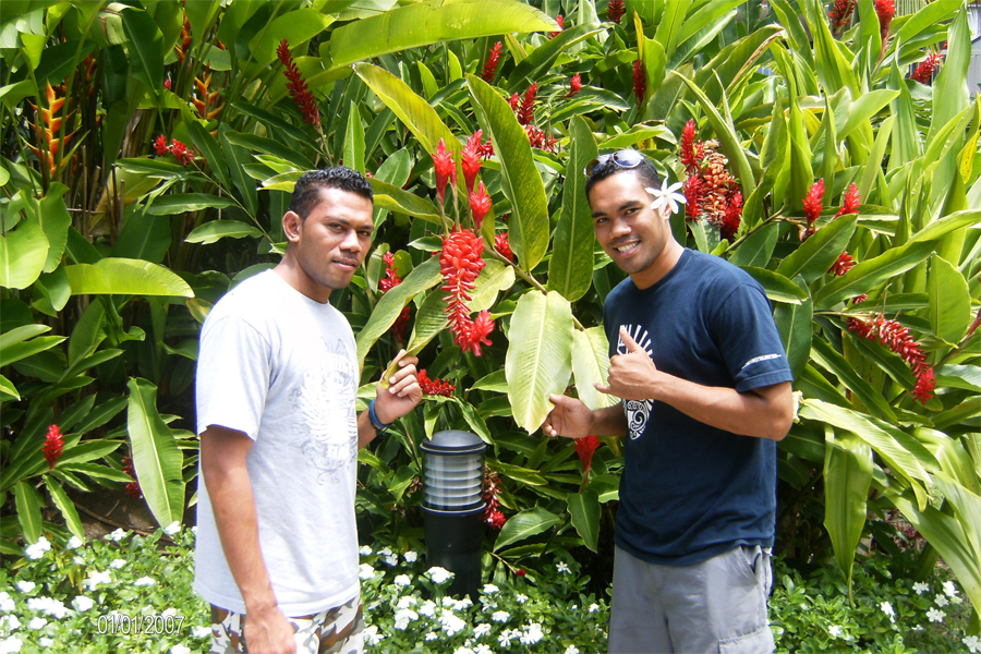 Iopu and Peter in
              grounds