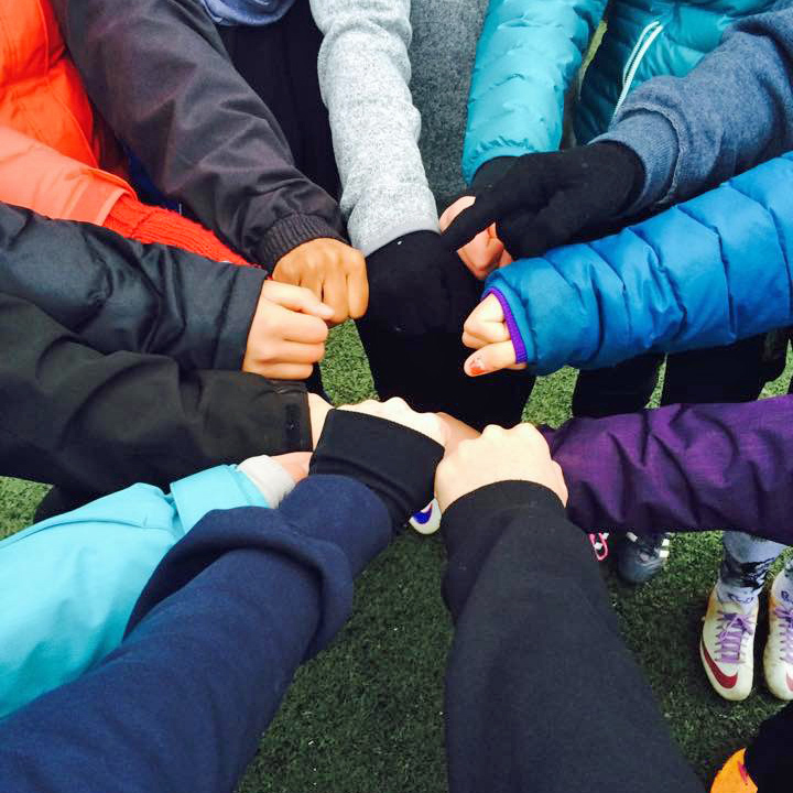 Hands together united before game